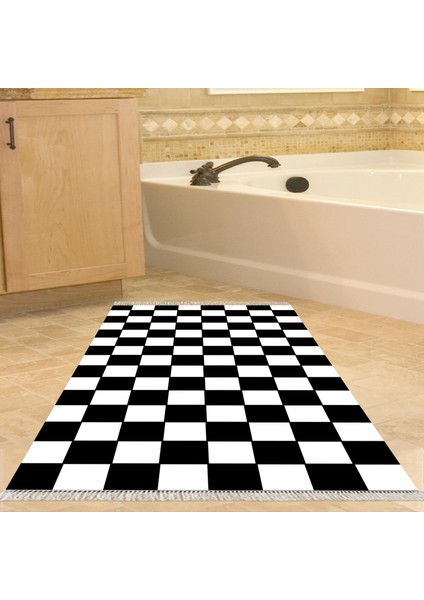 Eko Trend Djt Banyo Paspası Yıkanabilir Kaymaz Taban S5056 Geometrik Siyah