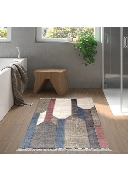 Alanur Home Eko Trend Djt Banyo Paspası Yıkanabilir Kaymaz Taban S6505 Modern Renkli