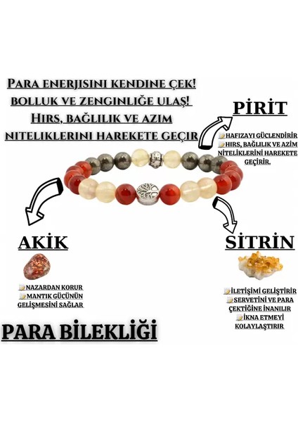 Endoles Doğaltaş Para Bereket ve Zenginlik Doğal Taş Tılsım Bilekliği-Pirit Sitrin Akik