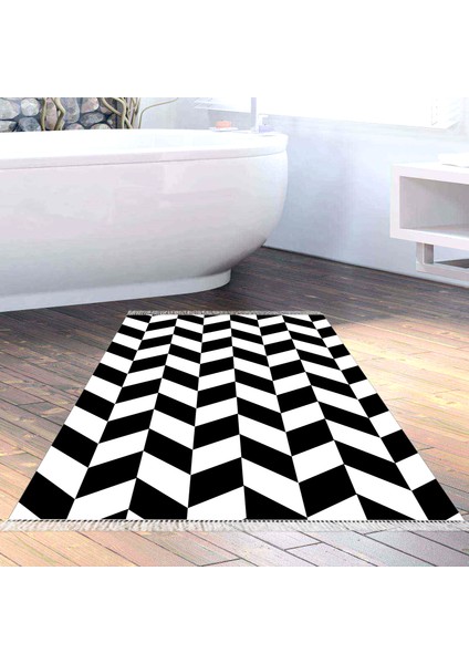 Eko Trend Djt Banyo Paspası Yıkanabilir Kaymaz Taban S5057 Geometrik Siyah
