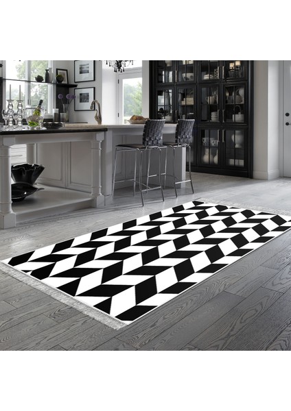 Eko Trend Djt Banyo Paspası Yıkanabilir Kaymaz Taban S5057 Geometrik Siyah