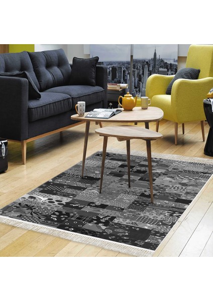 Eko Trend Djt Halı Yıkanabilir Kaymaz Taban Mu148 Patchwork Gri