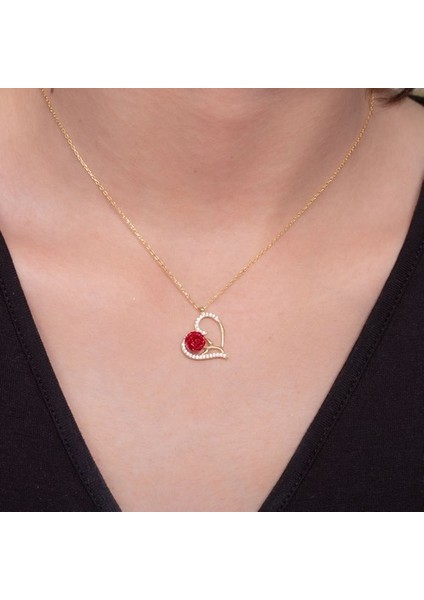 Kırmızı Gülüm 925 Ayar Gümüş Kolye