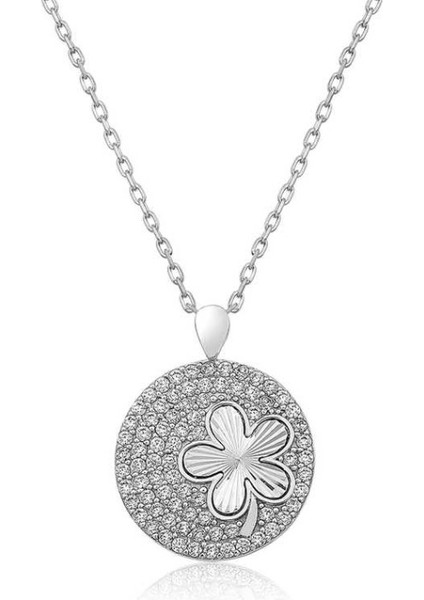 Yonca Zirkon Taşlı 925 Ayar Gümüş Kolye