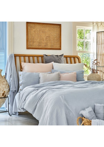 4 Element Mavi %100 Pamuk Çift Kişilik Yatak Örtüsü