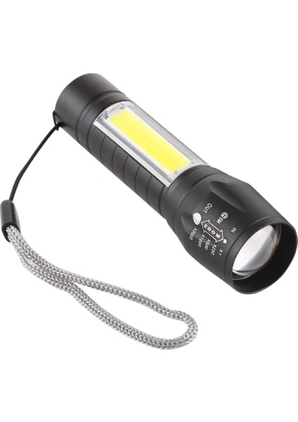 A2 USB Şarj Su Geçirmez 3 Modlu Fener-Siyah (Yurt Dışından)