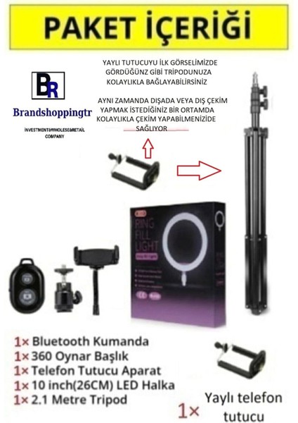 Bluetooth Kumandalı 10"inç LED Işıklı Halka + Yaylı Telefon Tutacağı 2.10 cm Tripod Siyah fiyatları