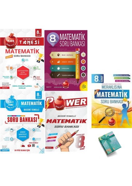Muhtelif Nartest Yayınevi 8. Sınıf Matematik Soru Bankası Seti 2022 - 5 Kitap