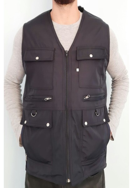 Çok Cepli Fermuarlı Içi Kürklü Kışlık Su Geçirmez Erkek Yelek