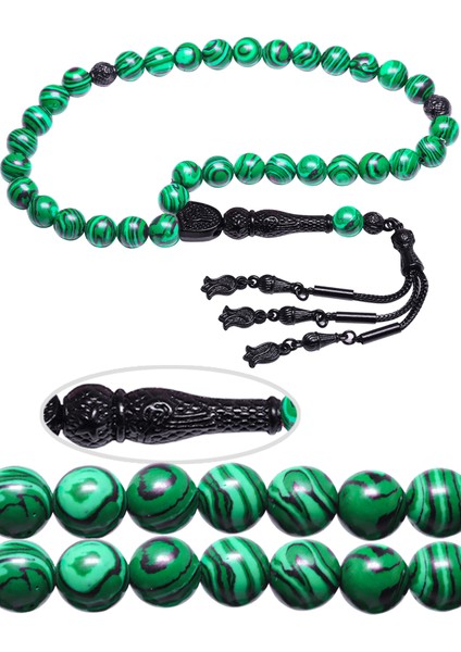 Siyan Nikel Püsküllü Yeşil Fransız Galalit Tesbih