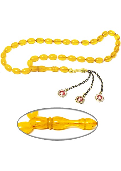 Sarı Renkli Beyzi Kesim Mineli Püsküllü Sıkma Kehribar Tesbih fiyatları