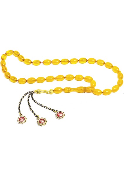 Sarı Renkli Beyzi Kesim Mineli Püsküllü Sıkma Kehribar Tesbih modelleri