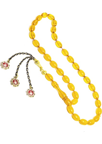 Sarı Renkli Beyzi Kesim Mineli Püsküllü Sıkma Kehribar Tesbih fırsatları