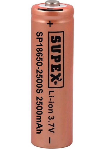 18650 3.7V 2500 mAh Başlıklı Supex 2500S Şarjlı Pil