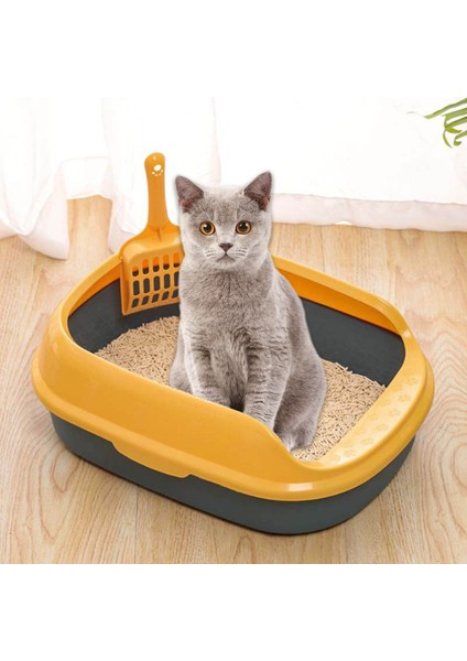 Kedi Çöp Kutusu Açık Üst Çöp Tepsisi Yavru Kedi Tava Tuvalet Konteyner Aksesuarları Mavi (Yurt Dışından)