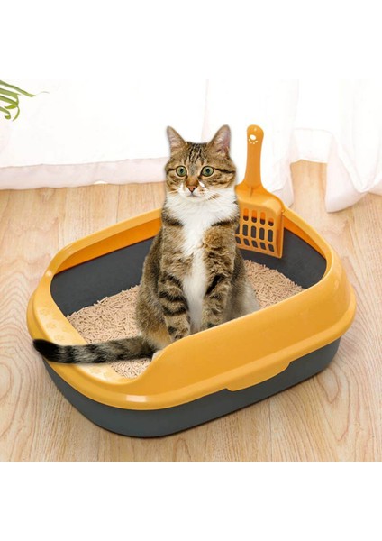 Kedi Çöp Kutusu Açık Üst Çöp Tepsisi Yavru Kedi Tava Tuvalet Konteyner Aksesuarları Mavi (Yurt Dışından)