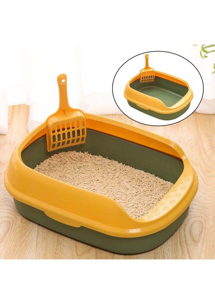 Kedi Çöp Kutusu Açık Üst Çöp Tepsisi Yavru Kedi Tava Tuvalet Konteyner Aksesuarları Yeşil (Yurt Dışından)
