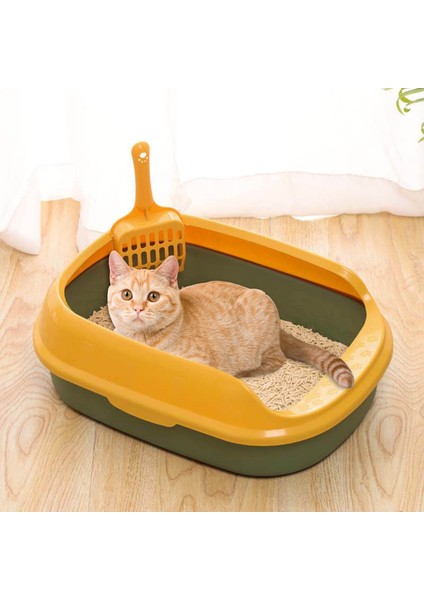 Kedi Çöp Kutusu Açık Üst Çöp Tepsisi Yavru Kedi Tava Tuvalet Konteyner Aksesuarları Yeşil (Yurt Dışından)