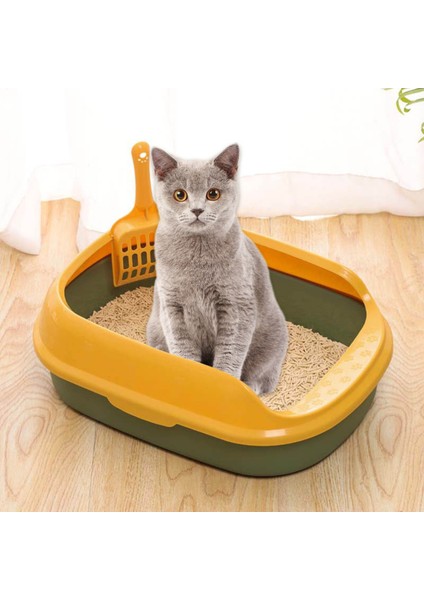 Kedi Çöp Kutusu Açık Üst Çöp Tepsisi Yavru Kedi Tava Tuvalet Konteyner Aksesuarları Yeşil (Yurt Dışından)