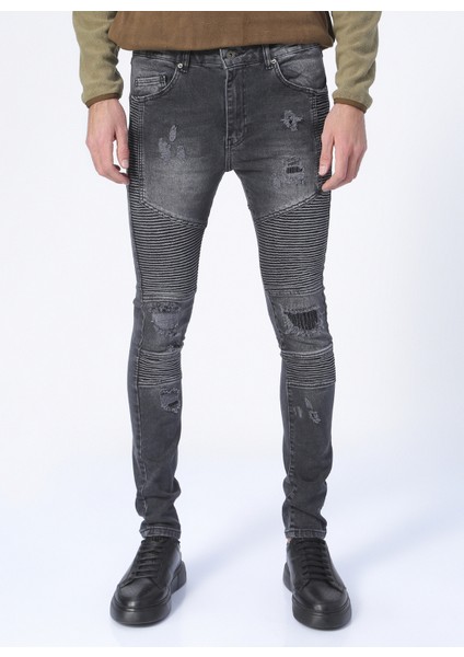 I-Edpk119 Normal Bel Skinny Fit Düz Antrasit Erkek Denim Pantolon