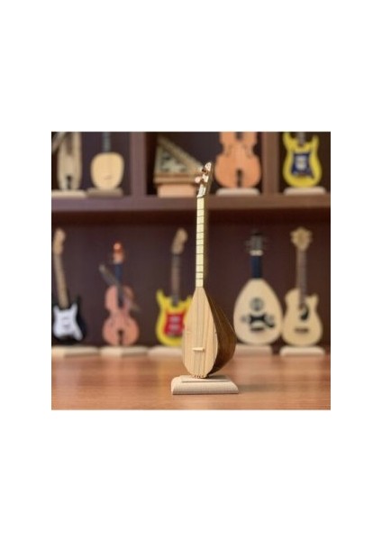Tüccarus Minyatür Saz Ahşap Biblo 1 - 20CM /masaüstü Hediyelik