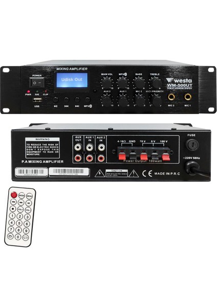 WM-750U 80W Mini 100V/70V/4-16 Ohm Usb/sd/bluetooth/ Uk-2 Mik.giriş Trafolu Anfi