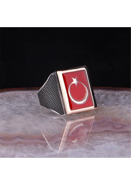 Mineli Ay Yıldızlı Gümüş Yüzük