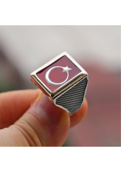 Mineli Ay Yıldızlı Gümüş Yüzük modelleri