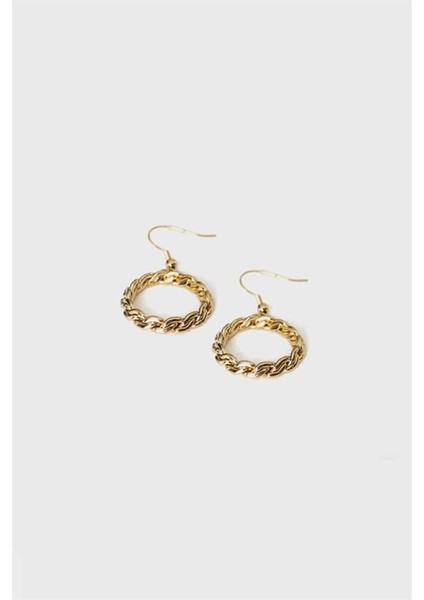 Örgü Detay Gold Altın Kaplama Küpe