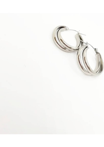 Çift Yuvarlak Görünümlü Çelik Küpe