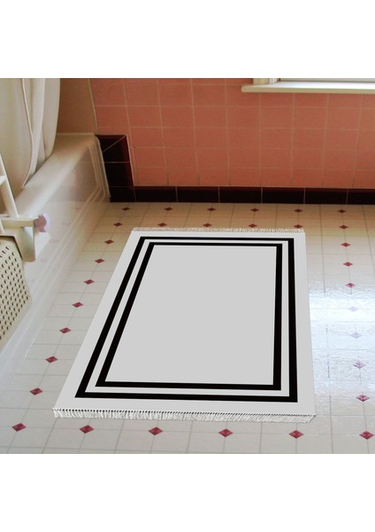 Eko Trend Djt Banyo Paspası Yıkanabilir Kaymaz Taban 1696 Bordürlü Gri Siyah