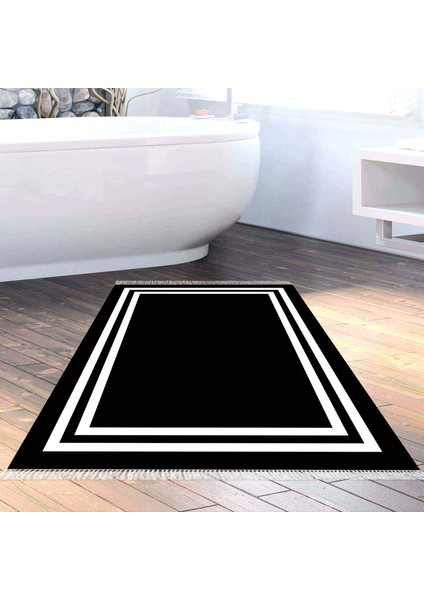 Eko Trend Djt Banyo Paspası Yıkanabilir Kaymaz Taban 1696 Bordürlü Siyah Beyaz
