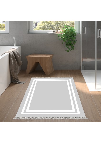 Eko Trend Djt Banyo Paspası Yıkanabilir Kaymaz Taban 1696 Bordürlü Gri Beyaz