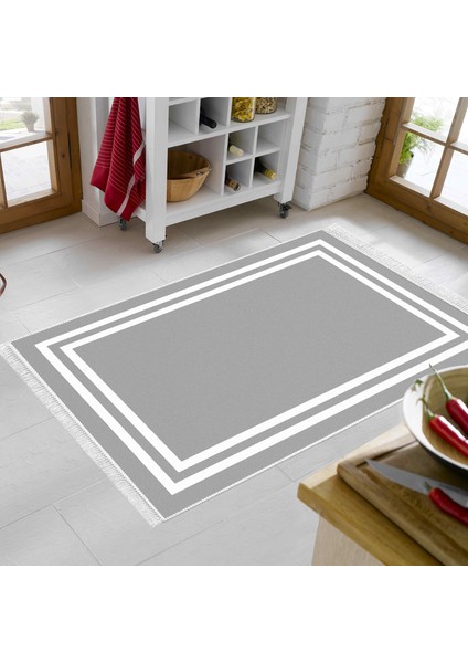 Eko Trend Djt Banyo Paspası Yıkanabilir Kaymaz Taban 1696 Bordürlü Gri Beyaz