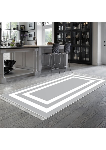 Eko Trend Djt Banyo Paspası Yıkanabilir Kaymaz Taban 2229m Bordürlü Gri Beyaz