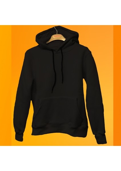 Siyah Basic Unisex Kapüşonlu Sweatshirt
