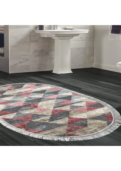Eko Trend Djt Banyo Paspası Yıkanabilir Kaymaz Taban 661 Oval Iskandinav Pudra
