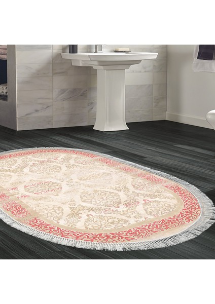 Eko Trend Djt Banyo Paspası Yıkanabilir Kaymaz Taban 1376 Oval Klasik Koyu Pembe