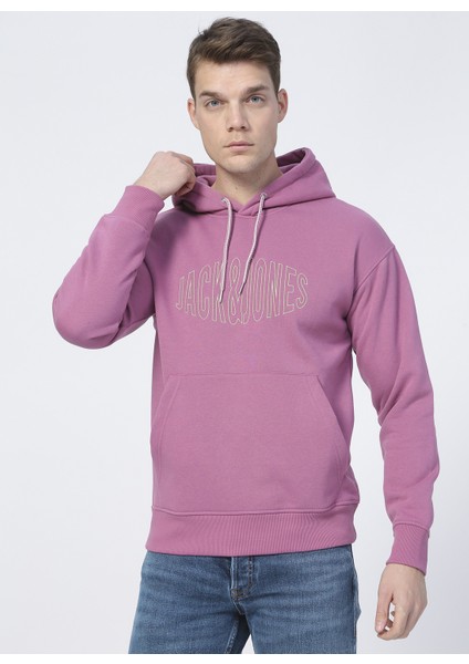 12194082_JORWORLD Sweat Hood Sn Kapüşonlu Uzun Kollu Relaxed Baskılı Pembe Erkek Sweatshirt