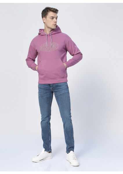 12194082_JORWORLD Sweat Hood Sn Kapüşonlu Uzun Kollu Relaxed Baskılı Pembe Erkek Sweatshirt indirimleri
