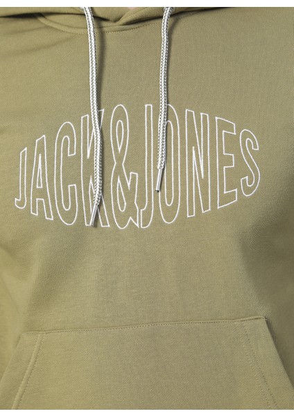 12194082_JORWORLD Sweat Hood Sn Kapüşonlu Uzun Kollu Relaxed Baskılı Haki Erkek Sweatshirt