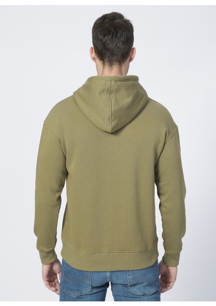 12194082_JORWORLD Sweat Hood Sn Kapüşonlu Uzun Kollu Relaxed Baskılı Haki Erkek Sweatshirt