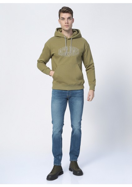 12194082_JORWORLD Sweat Hood Sn Kapüşonlu Uzun Kollu Relaxed Baskılı Haki Erkek Sweatshirt