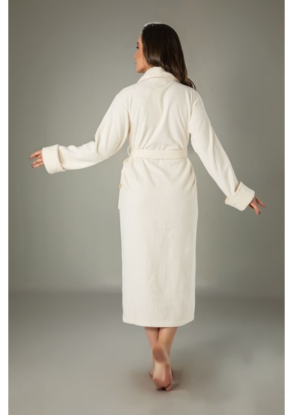 Kremnakışlı Bambo Cotton Bayan Bornozu