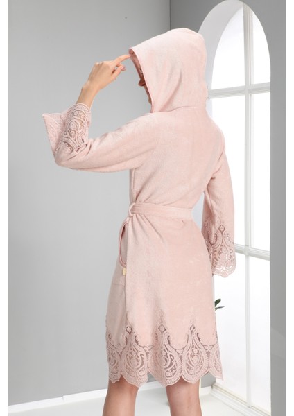 Pudra Dantelli Bambo Cotton Bayan Bornozu