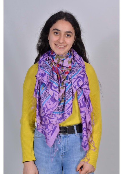 Desenli Kadın Ipek Şal