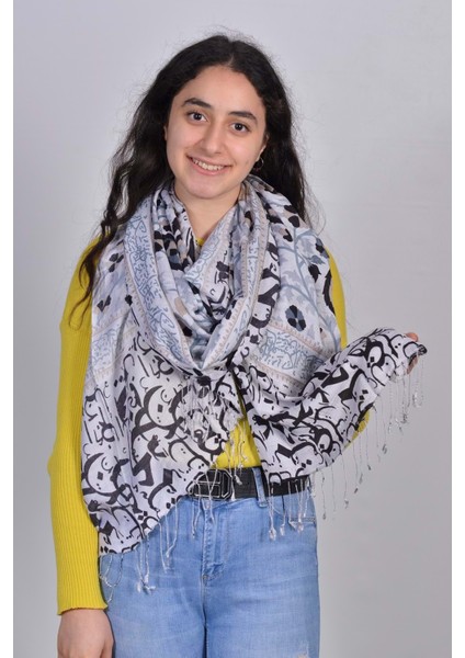 Desenli Kadın Ipek Şal