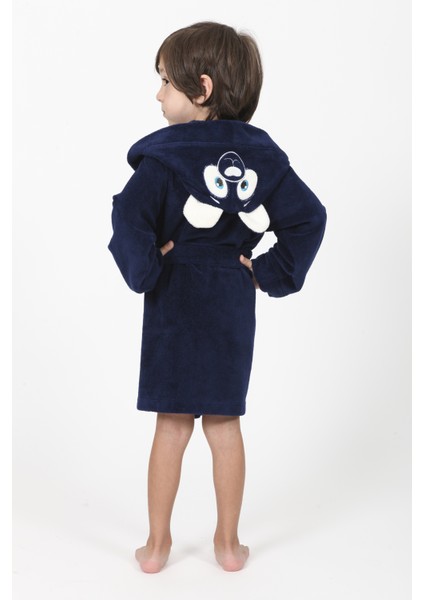 Kulaklı Nakışlı Bambu Cotton Çocuk Bornozu