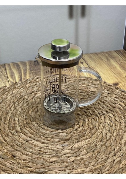 French Press Cam Çay Kahve Bitki Demliği 350 ml. Gümüş