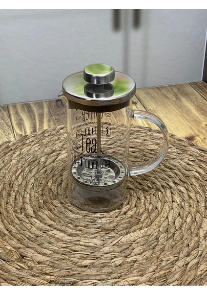 French Press Cam Çay Kahve Bitki Demliği 600 ml. Gümüş